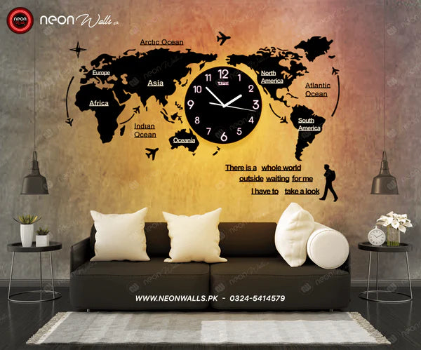 World Map 56 Inches Wall Clock Wooden