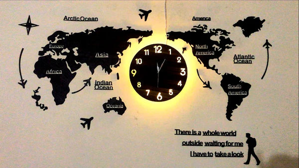 World Map 56 Inches Wall Clock Wooden