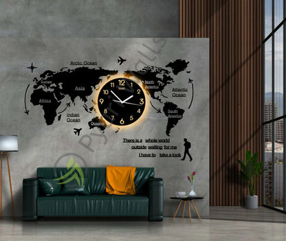 World Map 56 Inches Wall Clock Wooden