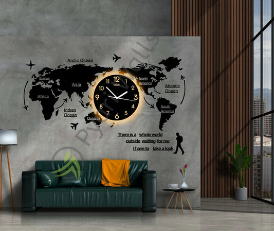 World Map 56 Inches Wall Clock Wooden