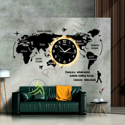 World Map 56 Inches Wall Clock Wooden