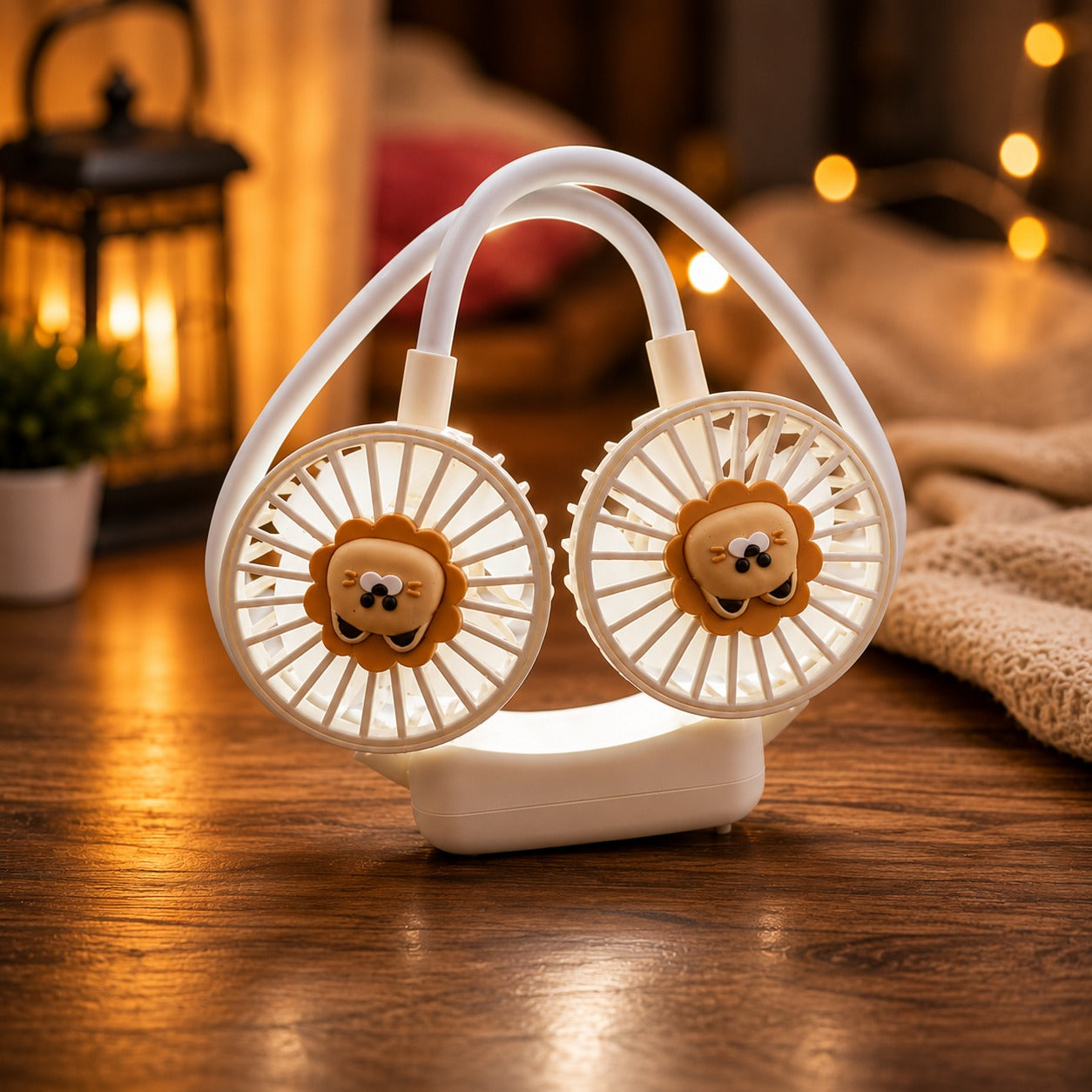 Cute Lion Dual-Blade Neck Fan