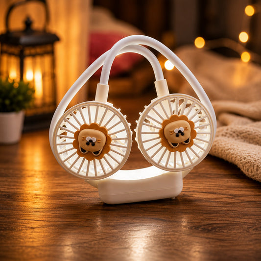 Cute Lion Dual-Blade Neck Fan