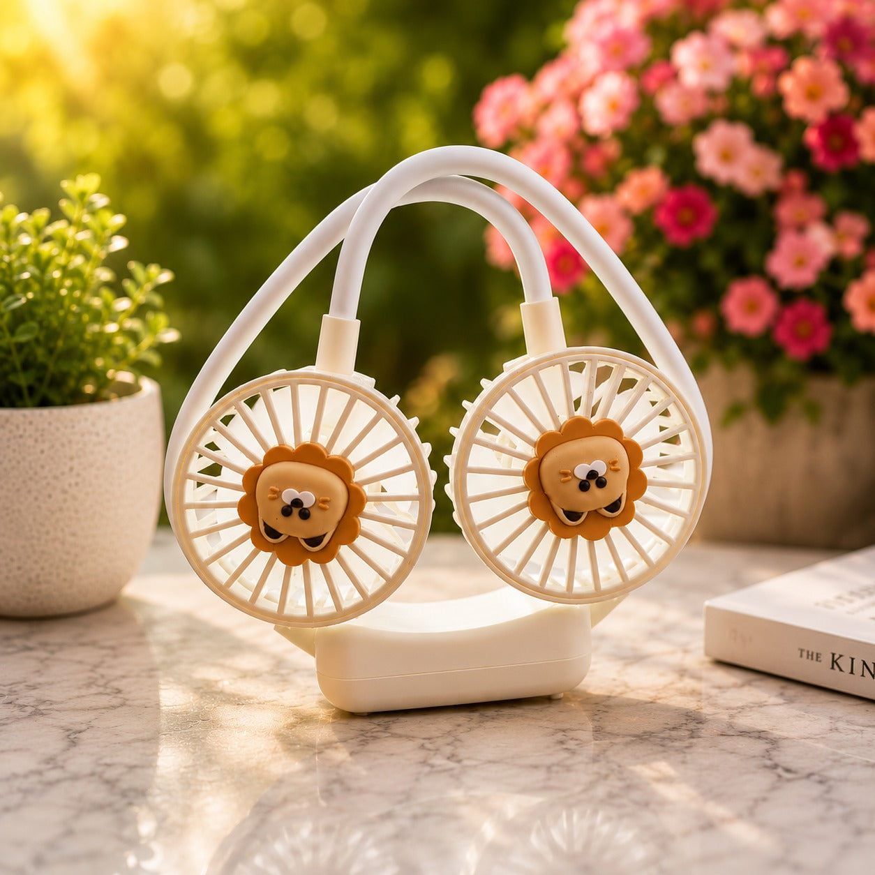 Cute Lion Dual-Blade Neck Fan