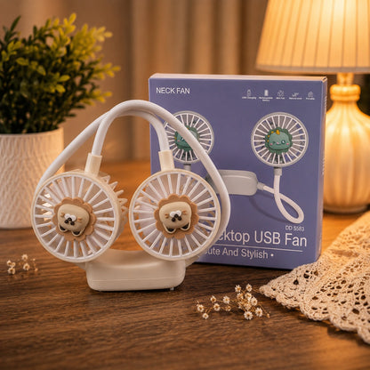 Cute Lion Dual-Blade Neck Fan